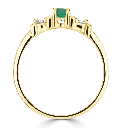 Emerald 3.75mm And Diamond 9K Gold Ring